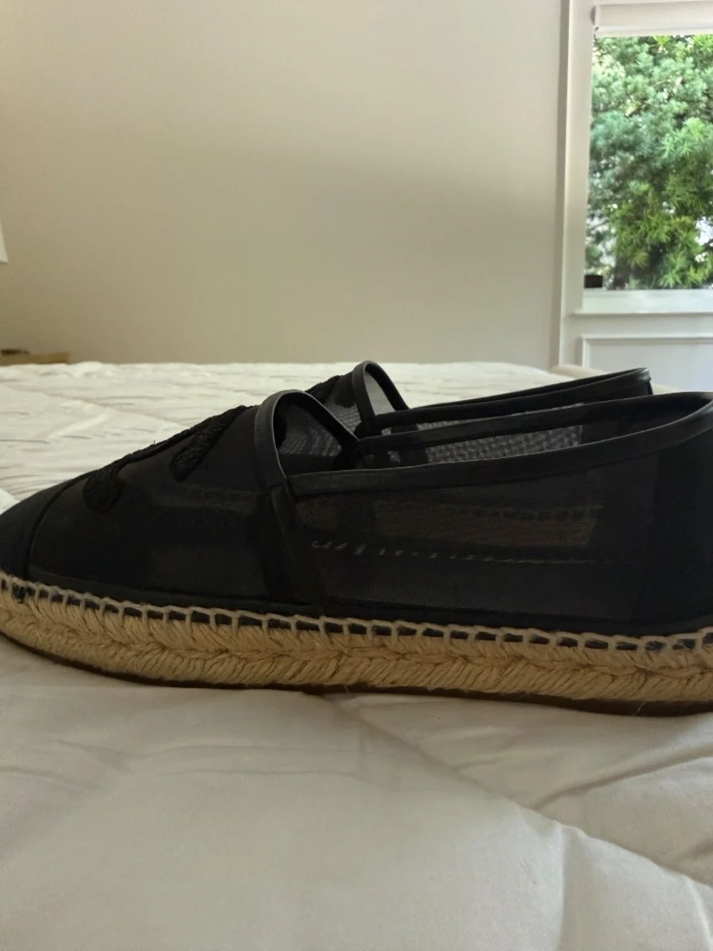 CHANEL Mesh Grosgrain CC Espadrilles black size 39